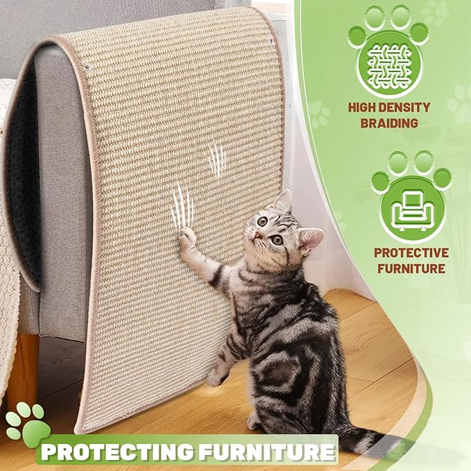 Natural Sisal Cat Scratcher Mat, Wall Scratcher Carpet, Cat Climbing Wall, Large Tall Scratching Post, Couch Sofa Protector, Scratching Mat Pad for Indoor Cats (39.3" Lx15.7 W, 2PCS)