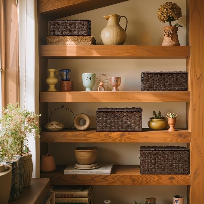 GRANNY SAYS Wicker Baskets with Lids, Set of 4 Brown Basket, Decorative Storage Boxes, Woven Basket for Organizing, Storage and Organizer Baskets