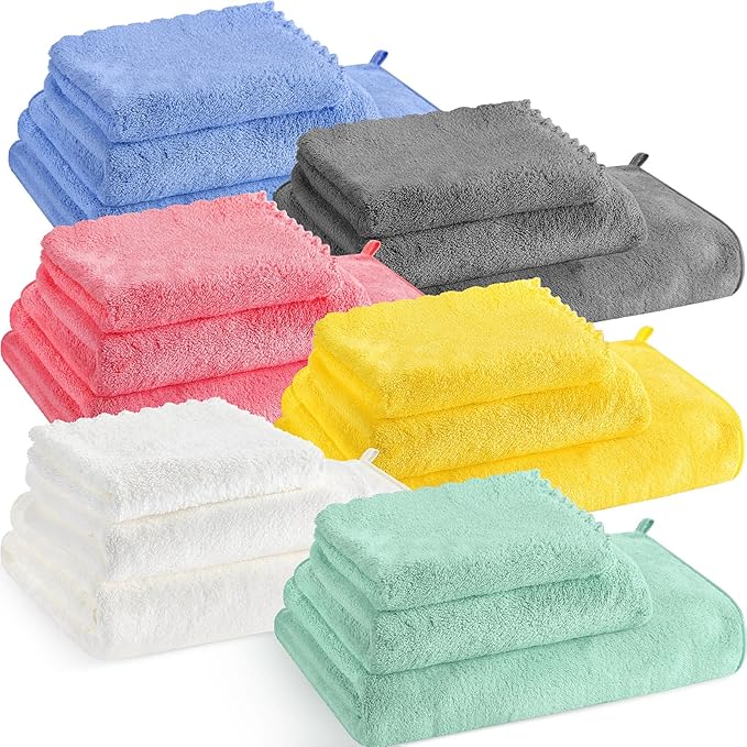 Moukeren 18 Pcs Microfiber Bath Towel Set 6 Bath Towels 6 Hand Towels 6 Washcloths Soft Coral Velvet Highly Absorbent Bathroom Towel for Fitness Sports Yoga Travel(Classic Colors)