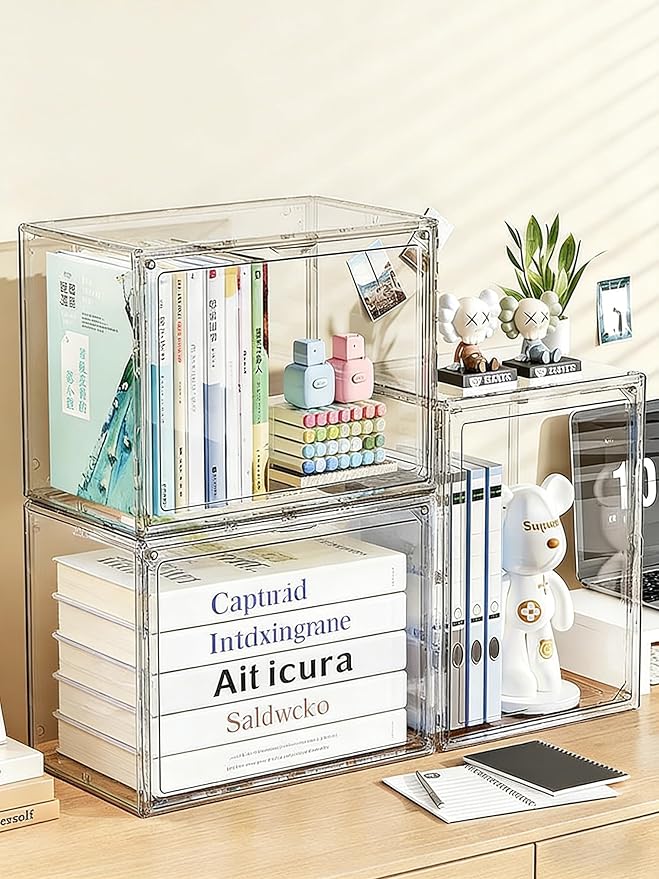 XXX-Large Clear Stackable Acrylic Display With Lid & Magnetic Door - 2-Tier Adjustable Shoe Box Case 11.8'' X 9.8'' X 15.7''Organizer For Boot, Sneakers, Collectibles, Figures, Purses | 1-Pack
