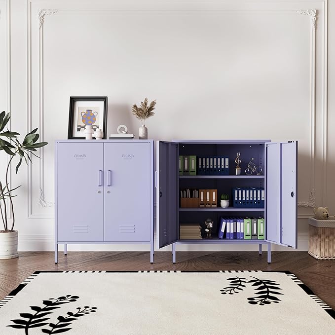 Purple Heavy Duty Metal Storage Cabinet, Multifunctional Lockable Cabinet with 3 Adjustable Shelves, Secure Industrial Organizer for Home Office School, Easy Assembly, 40" H x 31.5" W x 15" D