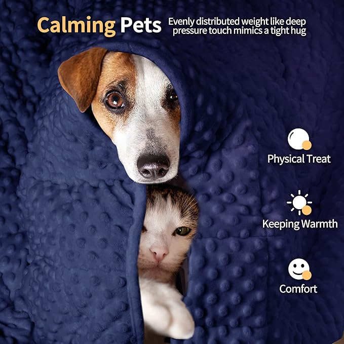 LaSyL Weighted Blanket for Pets | Thunder Blanket for Dogs Anxiety | Premium Soft Minky | Relaxation & Calming & Anti Anxiety | Used in Car, Bed, Couch | Dark Blue, Washable Medium (32"x40")