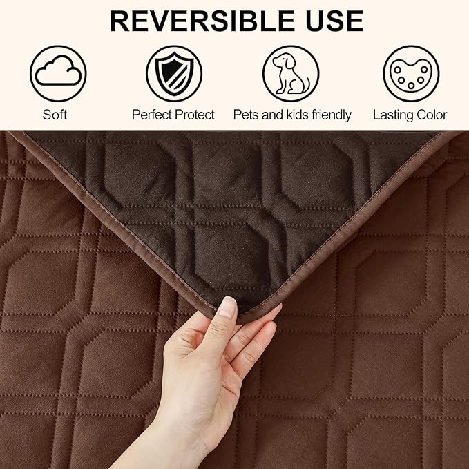 Smiry Waterproof Dog Blanket, 82x82 Inch Soft Pet Bed Cover Reversible, Washable Sofa Couch Furniture Protector for Small Medium Large Dog Puppy Cat, Geometric, Brown/Chocolate