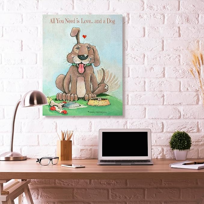Stupell Industries 'Love and A Dog Funny Pet Cartoon Design', Canvas Art, 36 x 48 Inches, Easy to Hang and Sturdy, Made in USA, by Gary Patterson