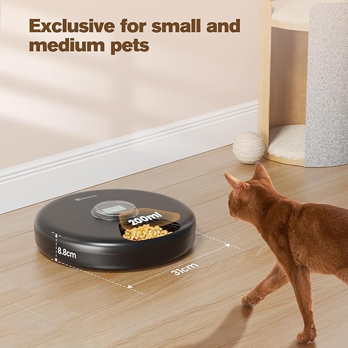 Automatic Cat Feeder Wet Food: Cordless Dog Foods Dispenser - Small Pet Fresh Food Refrigerated Container with 2 Ice Packs - Programmable Timer AA Battery Powered Kitten Feeding - 6 Meals Per Day