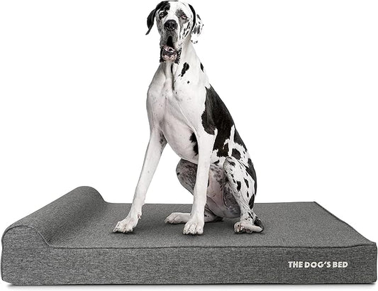 The Dog’s Bed Orthopedic Headrest Dog Bed XXL Grey Linen, Memory Foam, Pain Relief for Arthritis, Hip & Elbow Dysplasia, Post Surgery, Lameness, Waterproof Washable Cover