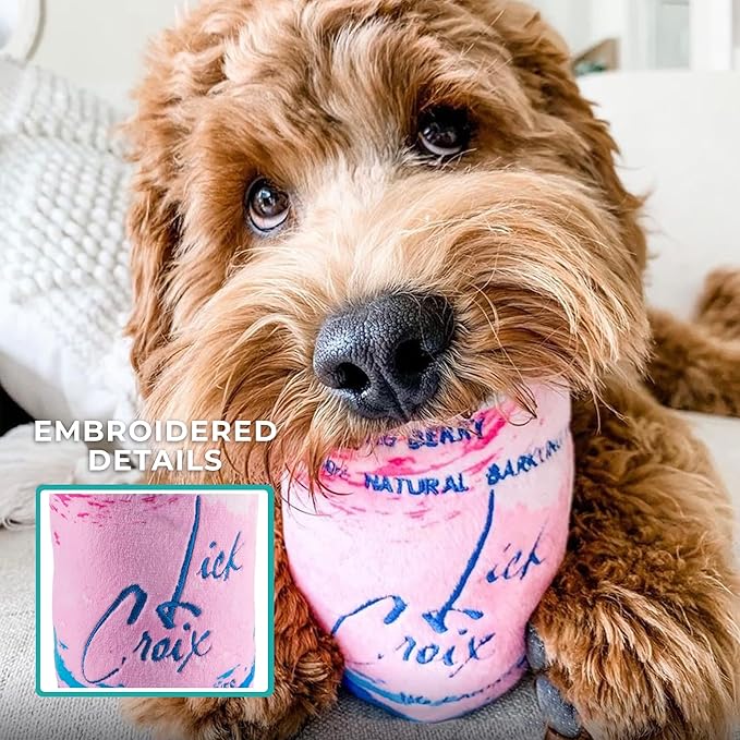 Haute Diggity Dog LickCroix Barkling Water Barkin Berry, Plush Designer Dog Toys with Interactive Squeaker, Stimulating Pet Enrichment, Machine-Washable & Safe Materials for All Breeds, One Size