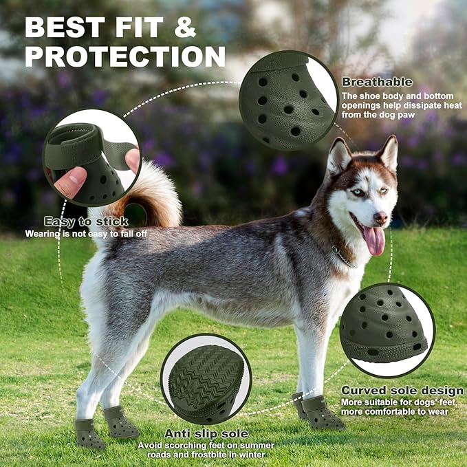 Dog Shoes Breathable Dog Shoe for Hot Pavement, Dog Booties and Paw Protectors, Non-Slip Waterproof Dog Sandals Boots (Green, M: (2.6’’x2.3'')(L*W))