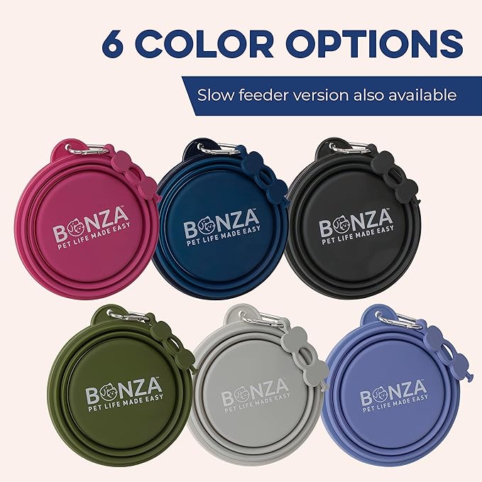 Bonza Collapsible Dog Bowls - X-Large 50 oz, Dog Travel Accessories, Silicone Portable Dogs Bowl & Water Dish with Reinforced Rim & Carabiner for Hiking, Camping, and Car Trips, Light Gray