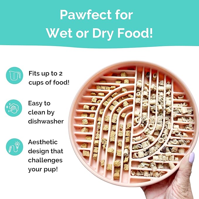 Pink Silicone Slow Feeder Bowl for Dogs, Cats and Pets by Stella and Bear Co.