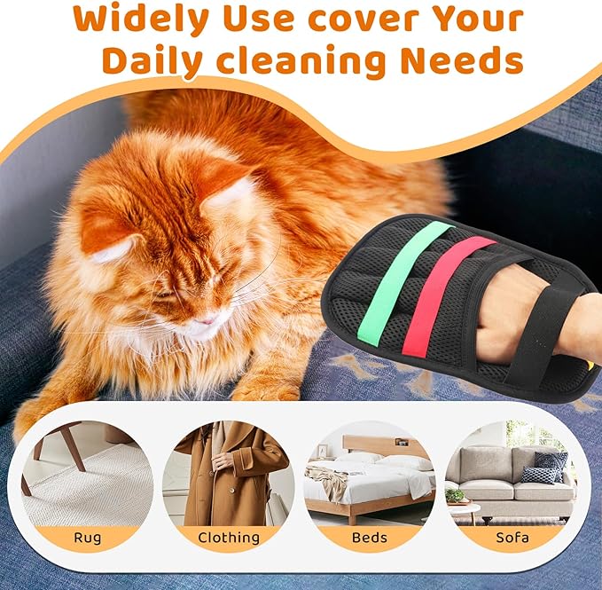 Pet Hair Remover Glove for Dogs & Cats, Newly Upgraded Reusable Electrostatic Pet Hair Gloves, Pet Hair Remover Tool for Clothing, Couch, Carpet, Car Seat（1Pcs-Black