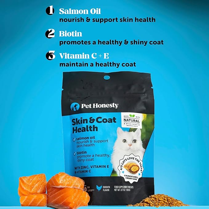 Cat Skin & Coat Health Chews – Crunchy & Creamy Treats with Omegas, Vitamin C & E, Biotin – Soothes Itchy, Dry Skin, Reduces Shedding & Promotes a Shiny Coat – Cat Vitamins (Chicken 30-Day Supply)