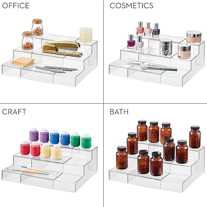 iDesign 3-Tier Expandable Spice Rack Organizer for Cabinet, Pantry or Countertop, Clear, Made in USA