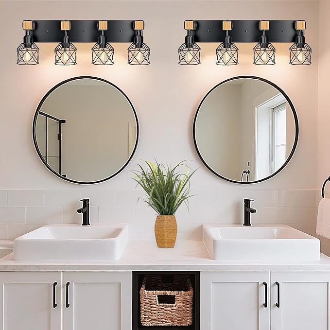 4-Light Farmhouse Vanity Light for Bathroom,Industrial Vanity Light Over Mirror,Bathroom Wall Lamp for Kitchen Living Room (4-Light)