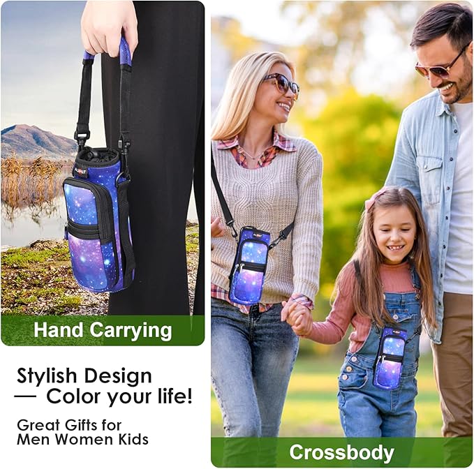AUPET Water Bottle Sling Bag Sleeve Holder Carrier 25/32/40/64 oz,Insulated Crossbody Water Bottle Case Cover with Strap and Pockets for Men/Women Walking Hiking
