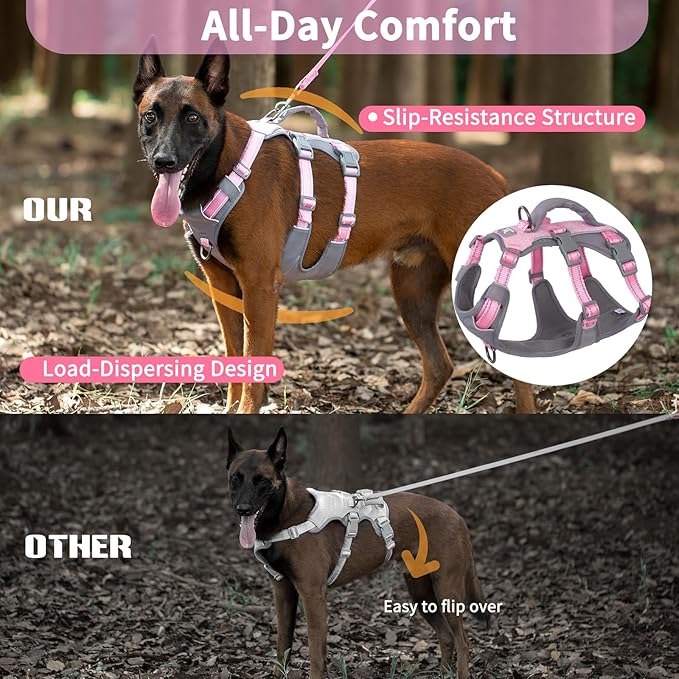 Huntboo Reflective Dog Harness with Handle, Escape Proof, No Slip, Breathable, Lightweight, Adjustable Lift Harness for Small, Medium, and Large Dogs Walking, Training, and Running Gear(Light Pink,XL)