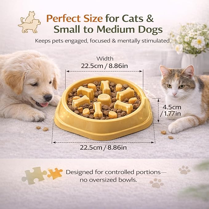 Slow Feeder Bowl for Small & Medium Cats & Dogs - Durable Slow Feeding Bowl with Non-Slip Base - Anti-Choking Puzzle Food Bowl for Dogs That Helps Mental Stimulation & Reduces Fast Eating-Blue