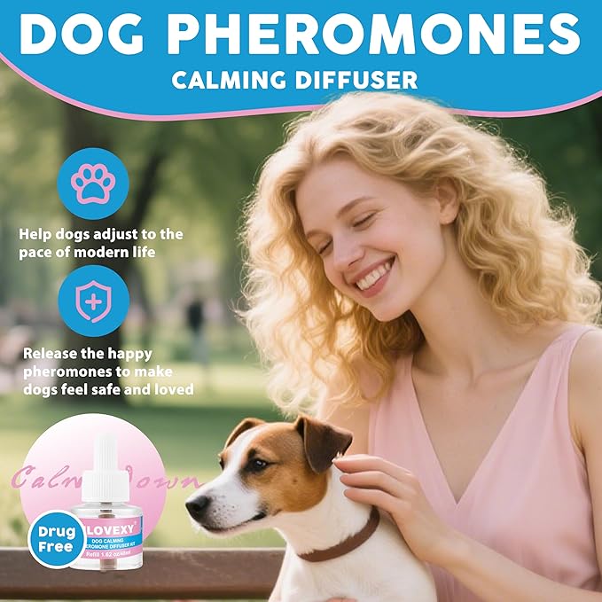 Dog Pheromones Calming Diffuser, 4 in 1 Kit Dog Calming Diffuser to Relieve Stress,Calming Diffuser for Dogs to Reduce Aggression Fighting Barking (3 Refills,1 Diffuser and 90 Days)