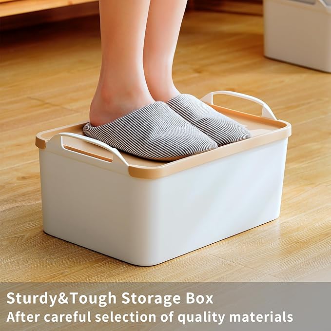8 Packs Plastic Storage Bins with Lids Storage Organizing Containers Decorative Storage Boxes with Lids for Shelves Closet Desktop Playroom Classroom Office Drawers,White