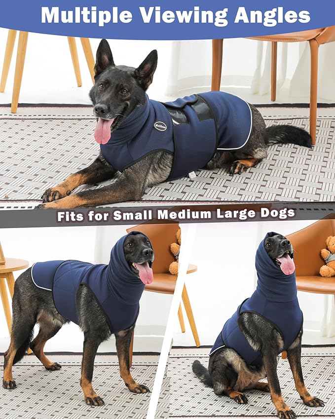 Dog Anxiety Vest with Hood, Skin-Friendly Thunder Jacket for Dogs, All-in-One Dog Calming Shirt with Hood for Thunder, Fireworks, Separation - Keep Pet Calm Without Medicine, Army Green, S