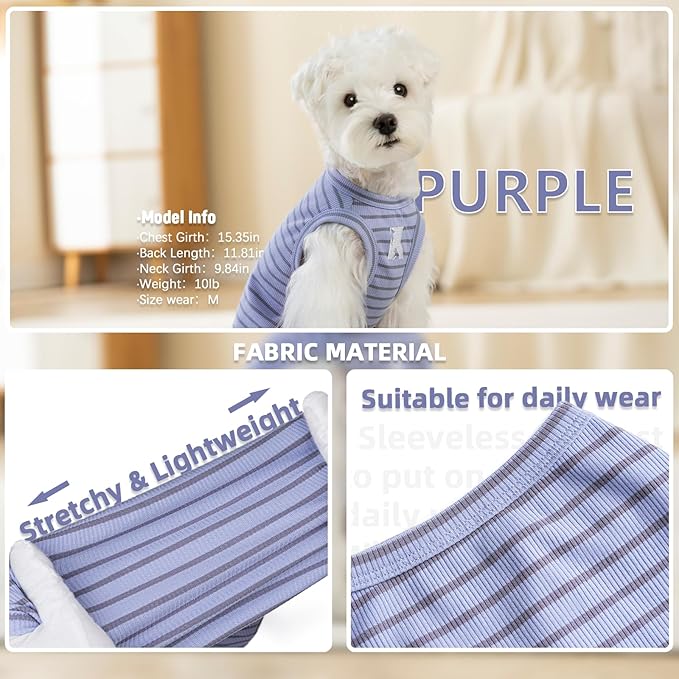 Koneseve Dog Shirt 2 Pack Breathable Sleeveless Vest, Stretchy & Soft, Purple & Vivid Green Size 2XL