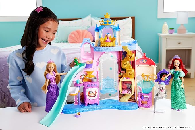 Mattel Disney Princess Pet Castle Playset with 7 Play Areas, 3 Animal Friends, Furniture & 17 Accessories, 2+ ft Tall Pet Palace, Inspired by Movies