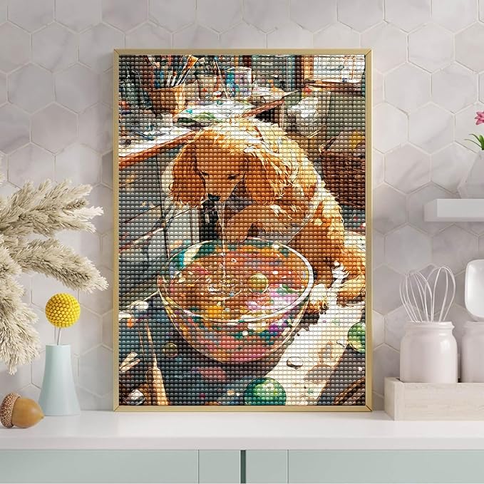 Cocker Spaniel Playing with Bubbles Art Kits for Adults, Animal 5d DIY Diamond Painting by Numbers Kit for Adults, Full Drill Diamond for Gift Wall Decor Gem Arts 12 * 18Inch