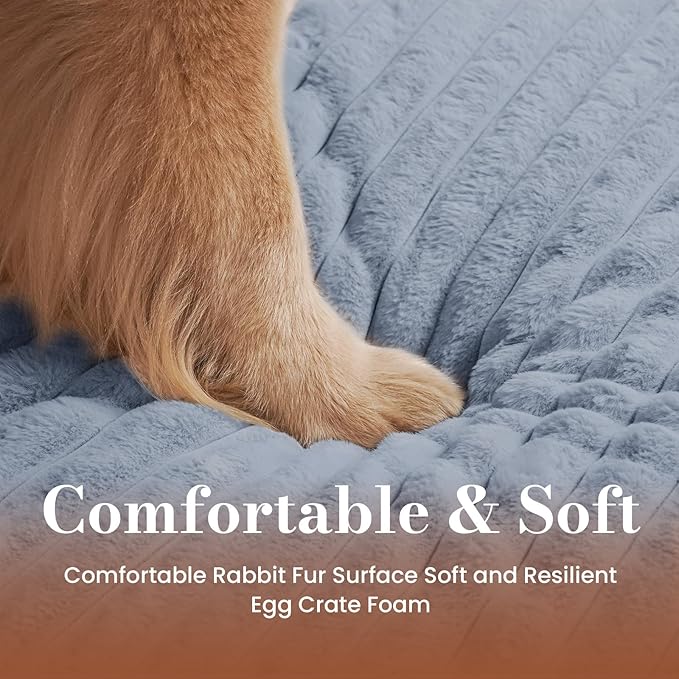 Large Orthopedic Dog Crate Bed with Waterproof Lining, Soft Short Plush Surface & Egg Crate Foam for Calming Puppy, Machine Washable Pet Bed with Removable Cover & Anti Slip Bottom