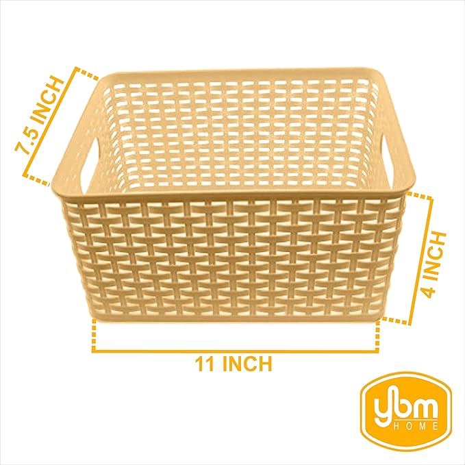 YBM Home Plastic Rattan Storage Box Basket Organizer Ba413 (1, Beige)