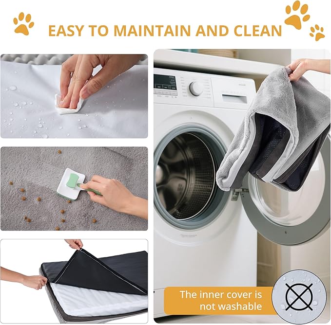 EGOHOME Orthopedic Dog Bed for Large Dogs,Waterproof Dog Crate Bed with Pillow,Egg Crate Charcoal Foam Pet Beds Mat with Removable Cover & Anti-Slip Bottom-Grey,35x22x5 Inches