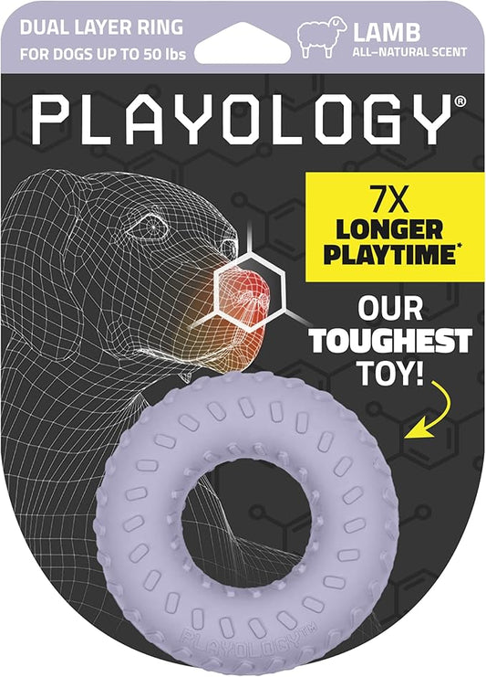 Playology Dog Toys | Dual Layer Ring Durable Chew Toy for Aggressive Chewers | Medium Lamb Scented Toy - Easy to Clean and Made from Non Toxic Materials