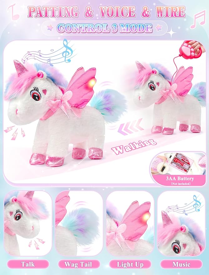 Unicorn Toys for Girls Age 4-6 Unicorns Gifts, Walking Talking Singing Interactive Unicorn with Light up Princess Cape, Remote Control Plush Unicorn Pet Care Toy for Toddler Girl Age 3 4 5 6