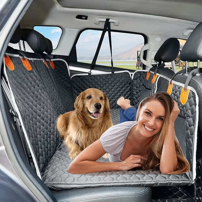 Back Seat Extender for Dog,Waterproof Hard Bottom Dog Car Seat Cover for Back Seat Protector,Foldable Pet Hammock Bed,Easy Clean Travelling Accessories Car SUV Truck (Black)