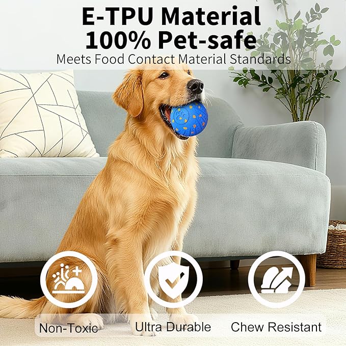 2-in-1 Interactive Dog Ball Toy for Aggressive Chewers, Automatic Moving & Bouncing E-TPU Dog Ball, Smart Pet Toy with Motion Sensor, USB-C Rechargeable Enrichment Toy for Dogs (Blue)