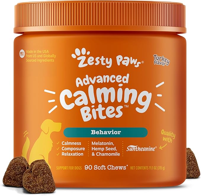 Zesty Paws Advanced Calming Soft Chews for Dogs - Composure & Relaxation for Everyday Stress & Separation + Thunderstorms - with Melatonin, Ashwagandha & L-Theanine - 90 Count