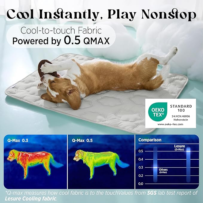 LE SURE Dog Cooling Mat for Extra Large Dogs -Q-Max>0.5 XL Breathable Thin Cool Crate Pad with Chill Cold Fiber and Innovative Mesh Base Design, Portable Washable Pet Kennel Mat for Summer,44x30,Grey