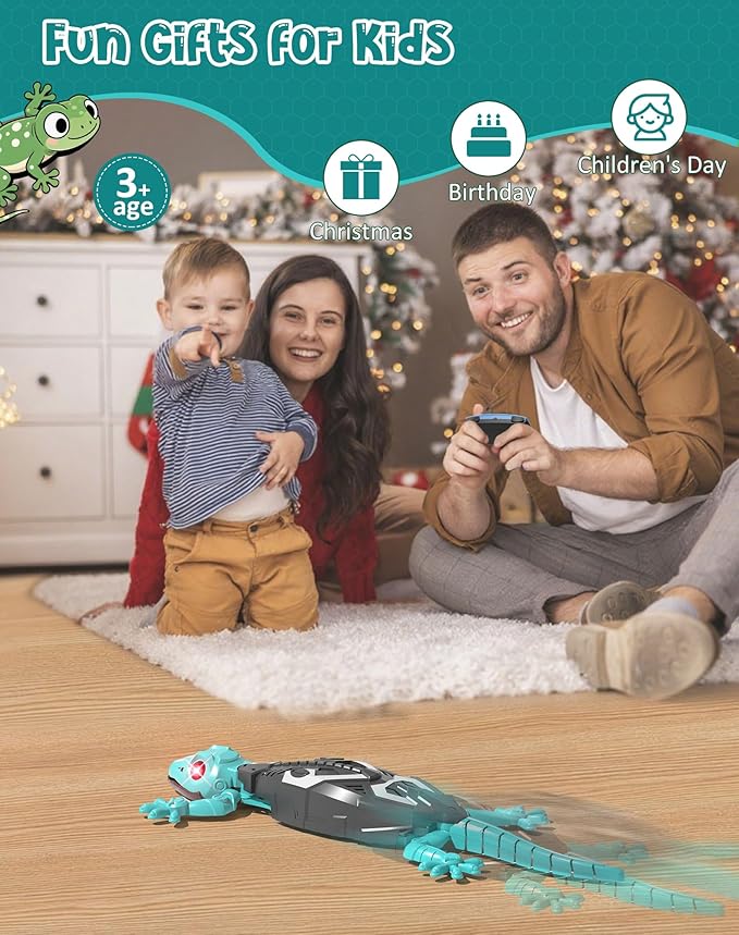 Rc Wall Climbing Gecko Toys for Kids Age3+, Blue Wall Crawler Gecko,Remote Control Car, Electric Lizard with Led Glowing Eyes,Easter Basket Stuffers,Cool Toys Easter Birthday Gifts for Boys Girls
