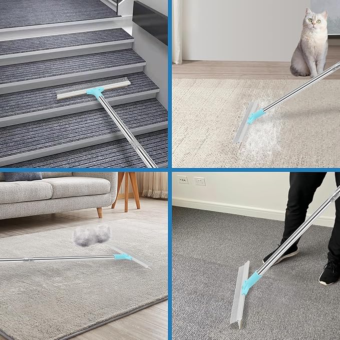 Carpet Rake for Pet Hair Removal，SAN LIKE Reusable Pet Hair Remover with Adjustable Long Handle,Carpet Scraper Rake Dog Cat Hair Remover Tool for Rugs, Mats,Couch, Furniture
