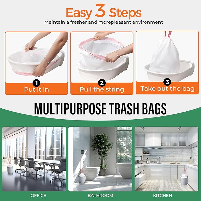 Drawstring Cat Litter Box Liners 100 Pack-Robot Litter Liner Bags for Robot 3 and 4 Cleanpethome/PETKIT PuraX PuraMax Self-cleaning Cat Litter Box Bag Heavy Duty Litter Box Robot Waste Bags