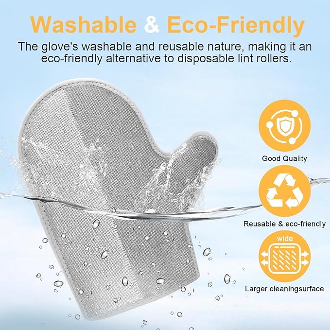 Pet Hair Removal Glove, 2025 Newly Upgraded Electrostatic, Reusable & Washable, Ergonomic Design for Pet Hair on Furniture, Clothes, Car Seats, Carpet (2PCS)