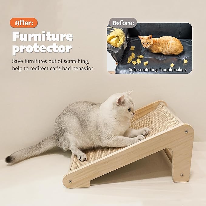 PETKARAY Sisal Cat Scratcher Ramp, L Shaped Scratching Post and Scratch Pad for Indoor Cats, Wall Furniture Protector(Small)