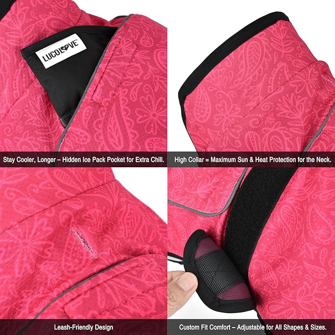 Dog Cooling Vest with Ice Pack – 2-Layer Evaporative Cooling Jacket with High Collar, UV Protection & Size-Matched Ice Pack – Cooling Vest for Dogs for Hot Weather (Pink Floral, X-Large)