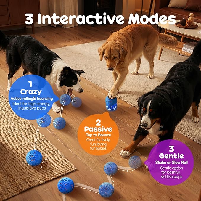 Smart Interactive Dog Toys, Upgraded Chew-Resistant E-TPU, Auto-Bounce & Rotating, Obstacle Avoidance, Ipx7 Waterproof with Colorful Led Lights for Indoor/Outdoor Use