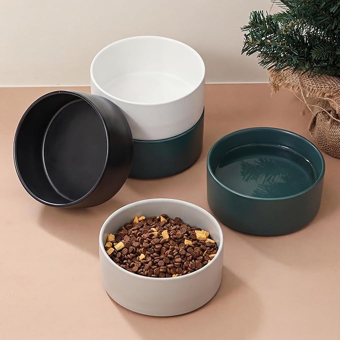 Ceramic Dog Bowl for Food and Water - Pet Feeder Bowl for Small to Medium Dogs and Large Cats - Heavy Ceramic Feeding Dish with Non Slip Base - Dishwasher & Microwave Safe - 2 Pack - 6 Inch - Green