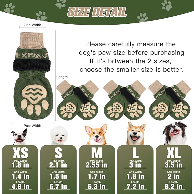 EXPAWLORER 6PCS Anti-Slip Dog Socks to Prevent Licking Paws,Dog Shoes for Hot Pavement,Best Paw Protector Traction Control on Hardwood Floor,Dog Booties for Puppy Small Medium Large Senior Dogs