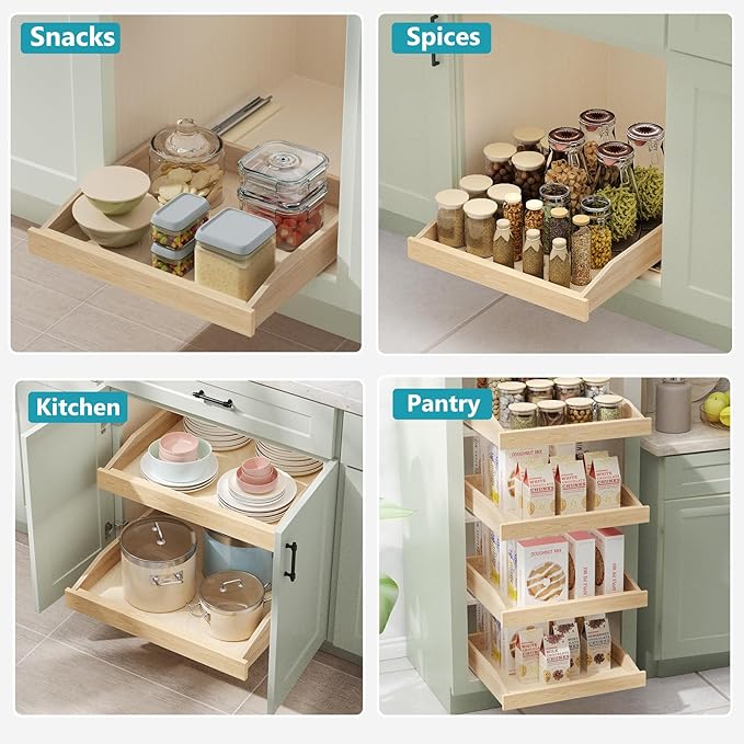 ROOMTEC Pull Out Cabinet Organizer with Soft Close, 22-1/2" W x 21" D, Pull Out Cabinet Drawer for Kitchen cabinets, Pull Out Cabinet Shelf, Finished, Bottom Assembly, 2PCS