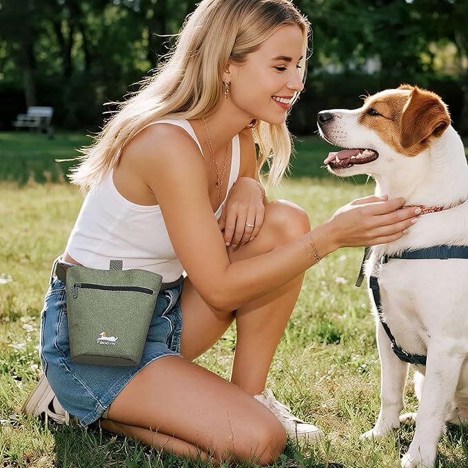 Dog Travel Bag for Pet Kit for Supplies with 2 Food Storage Containers 2 Collapsible Bowl 1 Feeding Mat 1 Dog Treat Pouch 7-Piece Set Perfect Road Trips Camping Weekend Doggy Gift Olive Green