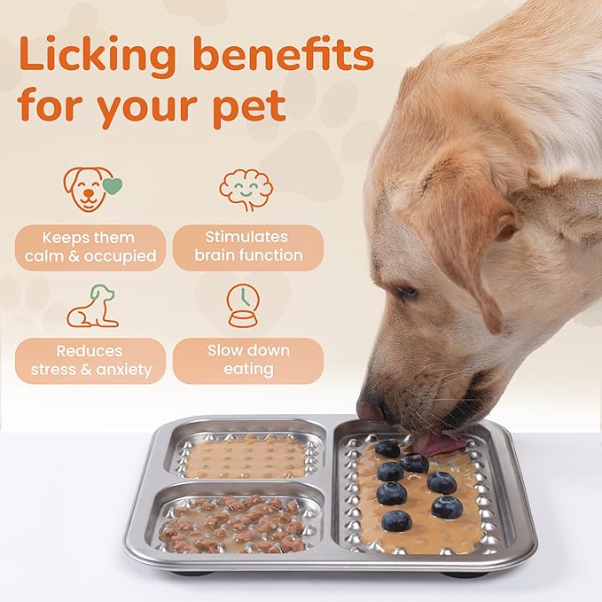 Stainless Steel Lick Mat for Dogs & Cats, Large Non-Slip Slow Feeder Pad with Suction Cups, Chew-Proof Dog Licking Mat for Anxiety Relief, Bathing & Grooming Time