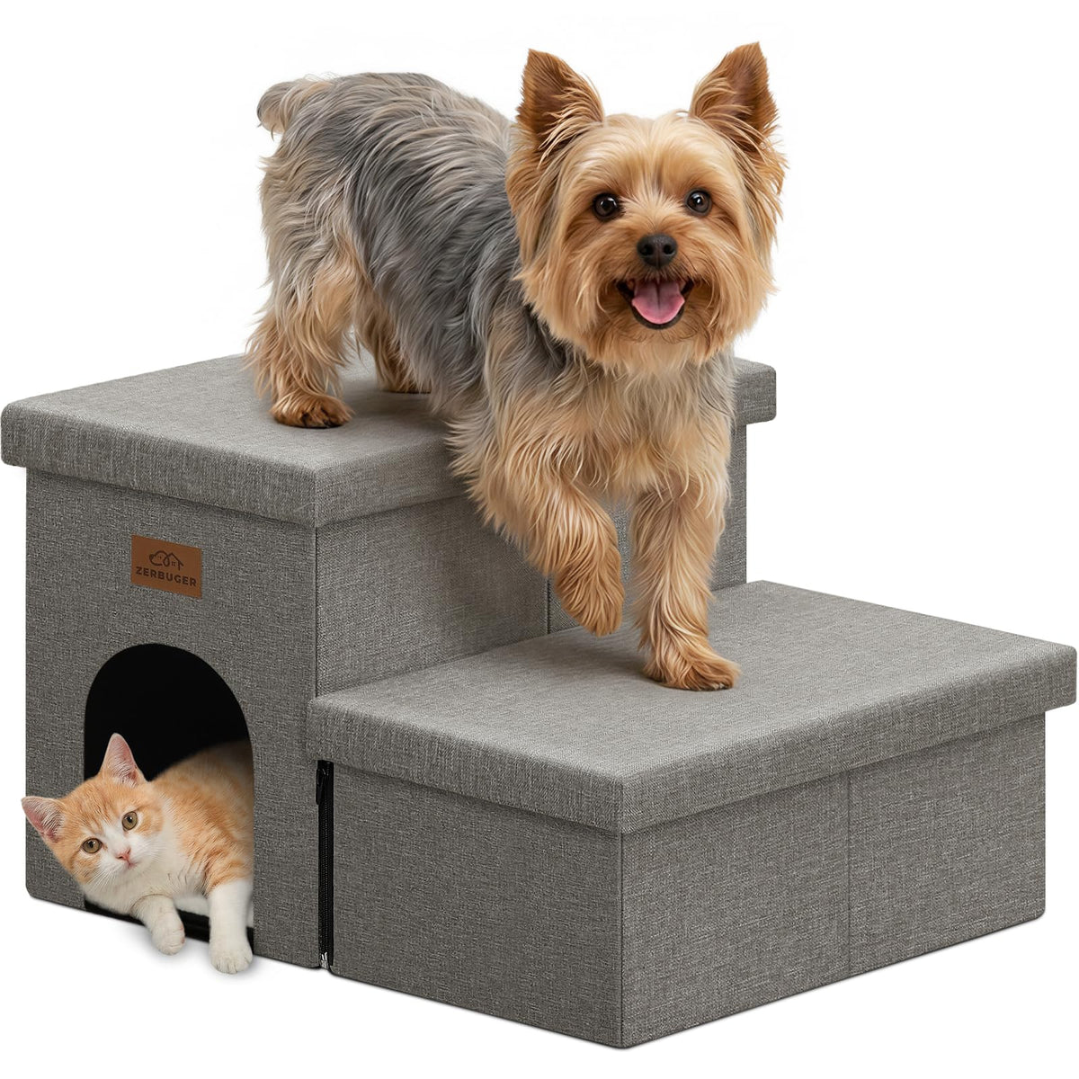 Zerbuger 2 Step Dog Stairs with Storage, 15" High Folding - Image 1