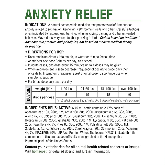 HomeoPet Anxiety Relief Medicine for Pets, Natural Anxiety Relief for Dogs and Cats, Cat and Dog Calming Medicine, 15 Milliliters